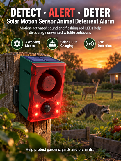 🚨 Alarme de mouvement extérieure à énergie solaire – Sirène de sécurité télécommandée pour ferme et jardin