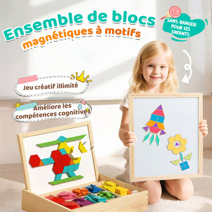 ✨ Puzzle Magnétique en Bois - 180 Pièces Géométriques, Apprentissage STEM, Boîte de Rangement Portable ✨