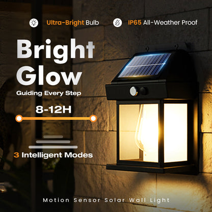 💡50% OFF NOW! Motion Sensor Solar Wall Light, IP65 Waterproof Solar Lantern Wall Lamp, 3 Lighting Modes, Auto On/Off, Bright Warm Light for Garden, Patio, Porch & Pathway
