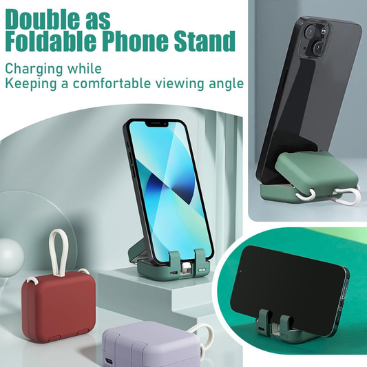 🎉Hot Sale 🎁Portable Wireless Charging Treasure Mobile Phone Holder⚡[Built-in dual cords for iPhone and Type-C phones]