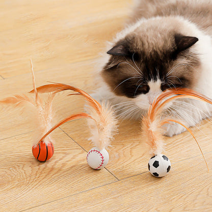 🎉Balle rebondissante interactive pour chat avec des plumes