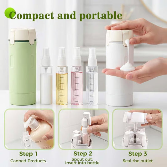 🧴Flacons distributeurs rechargeables 4 en 1 pour le voyage – Compact, étanche & ultra-pratique