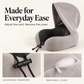 Details of the black drawcord lock and concealed zipper on the light gray removable pillow cover