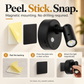 Three-step magnetic wall light installation: peel the backing, stick the metal plate and attach the lamp