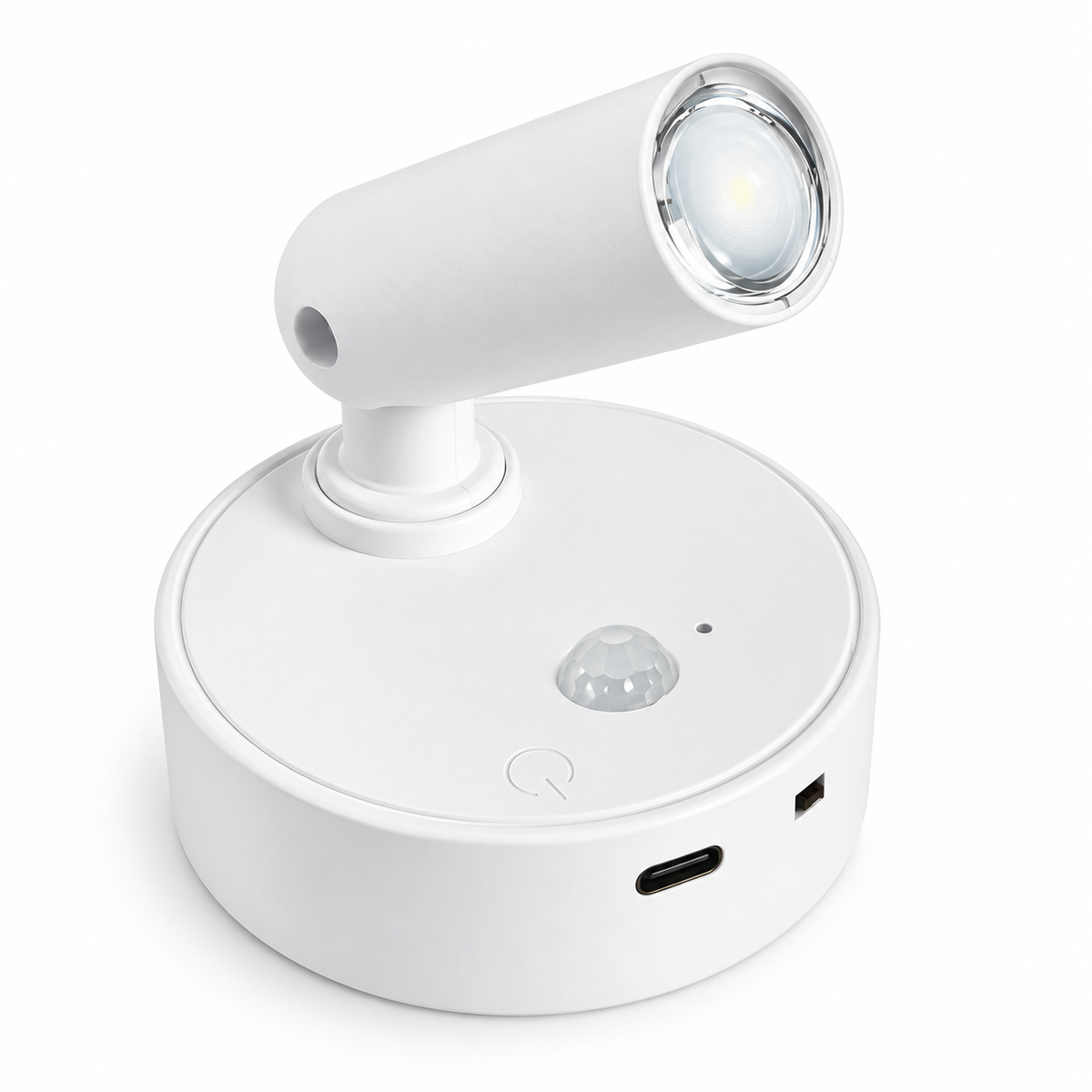 White rechargeable magnetic wall light on a white background