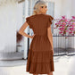 Solid Color V-Neck Short Sleeve Ruffle Dress