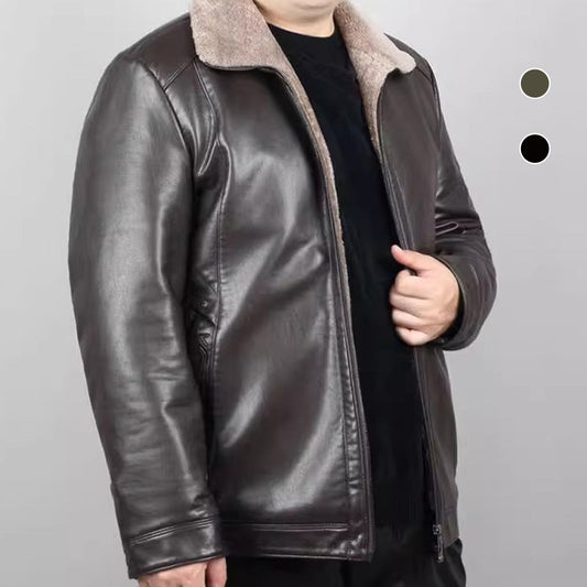 Men's Warm Faux Leather Plush Lapels Jacket