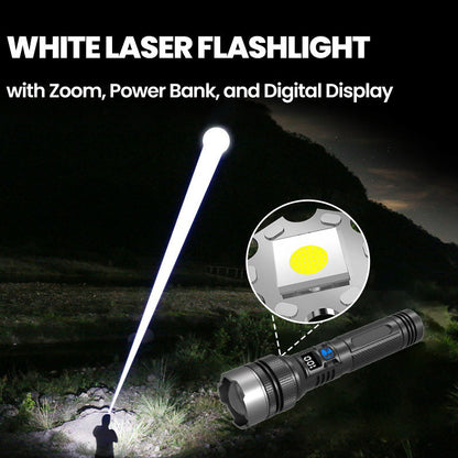 🔥Lampe de poche laser blanche avec zoom, batterie externe et affichage numérique