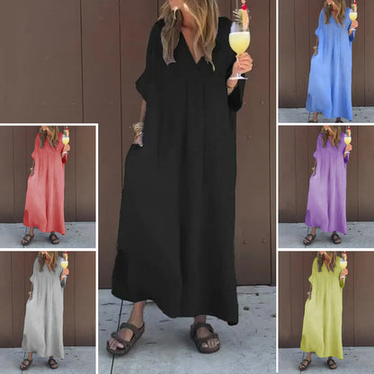 🌸Soldes d'été 50% de réduction🌸Robe fluide décontractée à col en V pour femmes