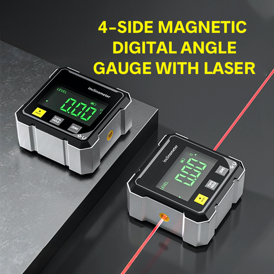 Inclinomètre numérique magnétique rechargeable à 360° avec double laser – Pour menuiserie et engins de chantier – Modes absolu et relatif – Écran clair – Commandes simples