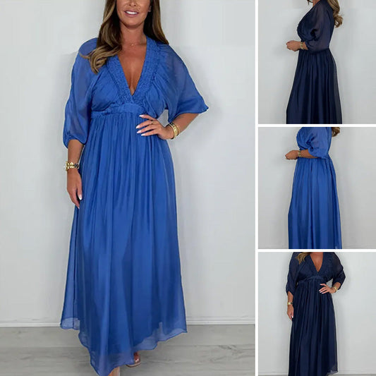 Robe plissée à col en V pour femme
