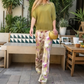 Ensemble 2 pièces pour femme, haut uni et pantalon large imprimé