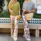 Ensemble 2 pièces pour femme, haut uni et pantalon large imprimé