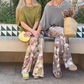 Ensemble 2 pièces pour femme, haut uni et pantalon large imprimé