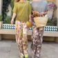 Ensemble 2 pièces pour femme, haut uni et pantalon large imprimé