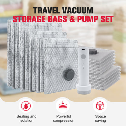 Ensemble de sacs de rangement sous vide de voyage avec pompe portable