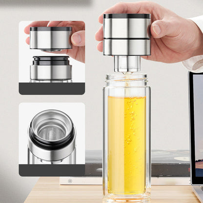 Tasse à thé portable en verre borosilicate à double paroi