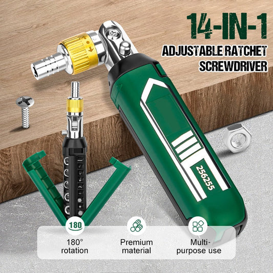 🛠️✨ Tournevis à Cliquet Réglable 14-en-1 - Multifonction pour Réparations Électroniques, Mécaniques et Domestiques 🔩📦