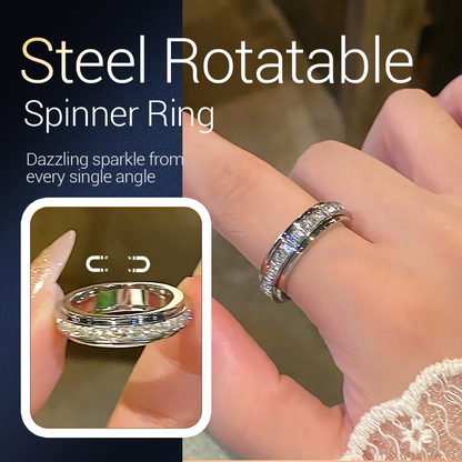💍BAGUE ROTATIVE TITANE - Zircone Cristal & Design Anti-Stress, Ajustable et Léger, Cadeau Élégant pour Lui/Elle