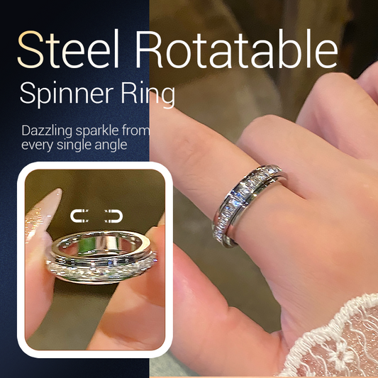 💍BAGUE ROTATIVE TITANE - Zircone Cristal & Design Anti-Stress, Ajustable et Léger, Cadeau Élégant pour Lui/Elle