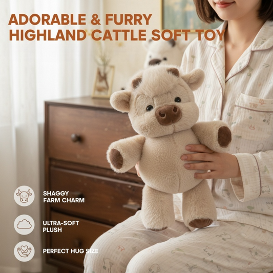 Adorable peluche vache Highland toute douce
