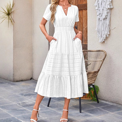 👗Robes longues décontractées à manches courtes et à col en V pour femmes