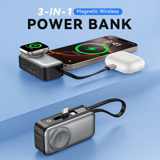 🔋 50% DE RÉDUCTION! ⚡ Batterie Externe Magnétique 5000 mAh – Câbles intégrés, charge sans fil & ignifuge – Idéale pour le voyage et le quotidien 📱