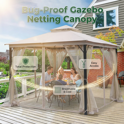 🌞 Parasol de jardin multifonctionnel avec moustiquaire, résistant au vent et à la pluie, et offrant une protection solaire