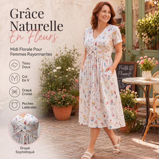 🌸 Robe fleurie à col en V avec nœud à la taille : élégante et décontractée, idéale pour toutes les occasions