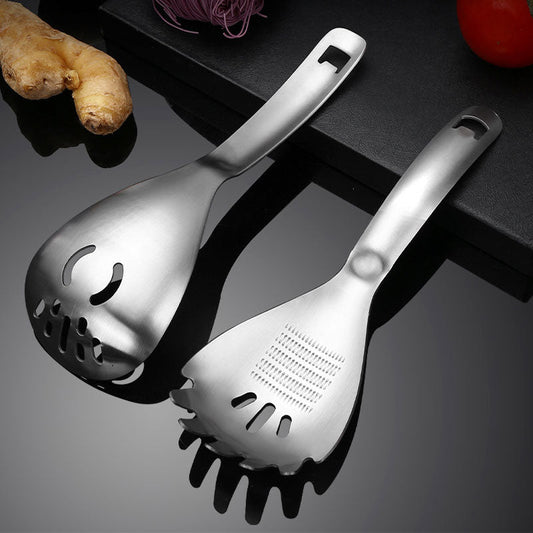 🥄 -50% ! 🔪 Cuillère de Cuisine Multifonction en Acier Inoxydable 304/430 – 5-en-1 : Filtre, Sépare, Broye, Sert et Ouvre-Bouteille – 23,5 cm – Argent 🍳