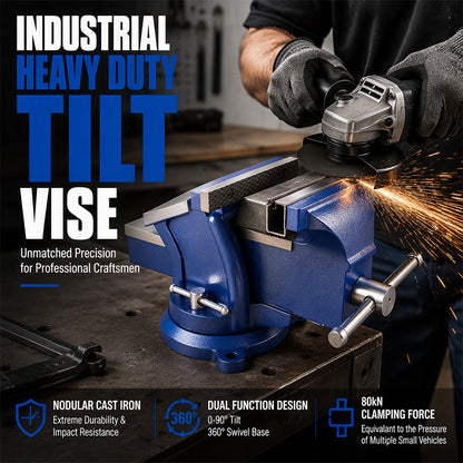 🔧⚙️ -50% ! 🗁️ Étau d’Atelier à Grande Ouverture – Fonte Nodulaire HRC55+, Force de Serrage 80 kN & Pivotement 360°.