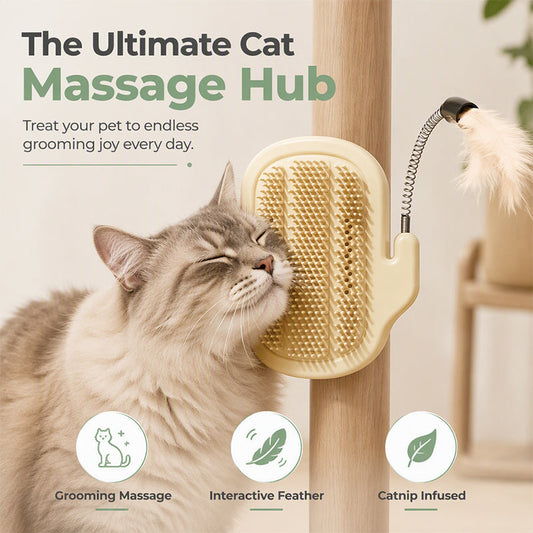 Accessoire d'angle 2-en-1 pour le toilettage autonome des animaux avec baguette à plumes