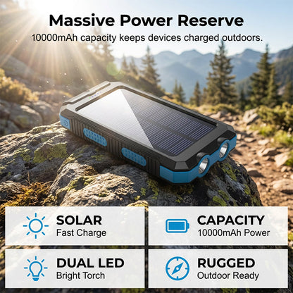 Batterie externe solaire avec double lampe torche et boussole