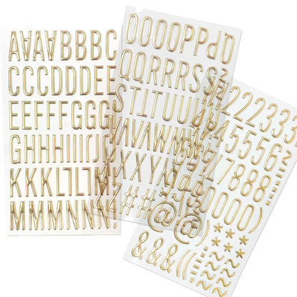Autocollants 3D en relief – Alphabet et chiffres dorés – À faire soi-même