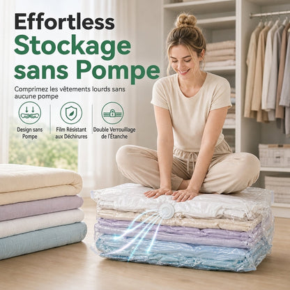 ⏰ Sacs de rangement à compression sous vide—Pressage manuel, pas besoin de pompe, rétrécissez les vêtements volumineux en quelques secondes, stock limité !