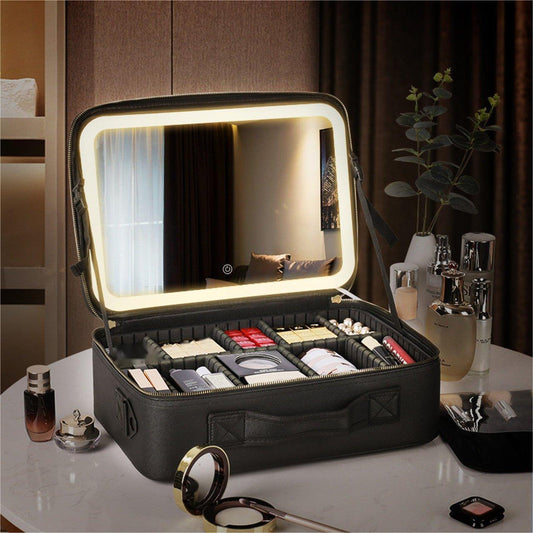 🎁Christmas 50% OFF⏳🎄Free Shipping🎁🎄Travel Makeup Organizer Bag with Light Up LED Mirror