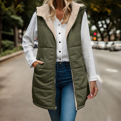 Great Gift! Women's Fall Reversible Vest Sleeveless Faux Fleece Jacket